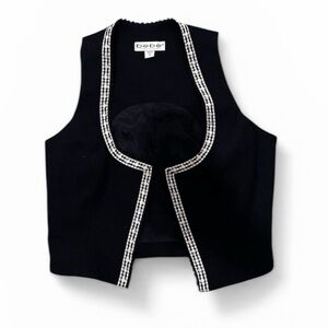 Vintage Bebe Rare Black Vest with Checkered Flowered Trim